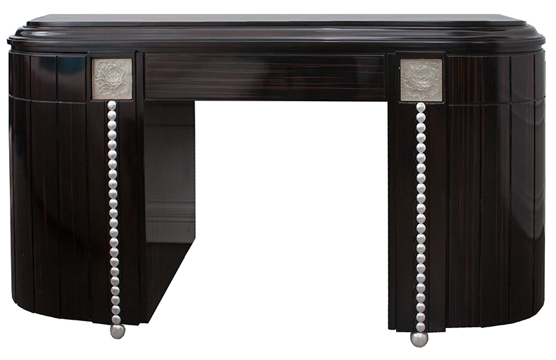 Neoclassical Dressing Table in Ebony Wood and Moulded Glass in Lalique Style  - Alexander's Collection
