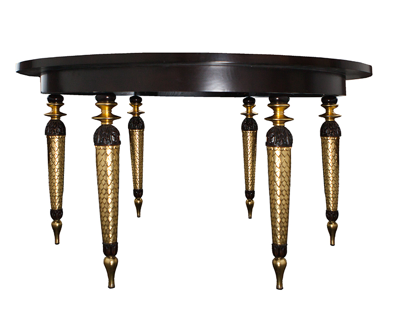 Neoclassical Dining Table (Dark Finish, Gold Accents, 6-Seater)  - Alexander's Collection