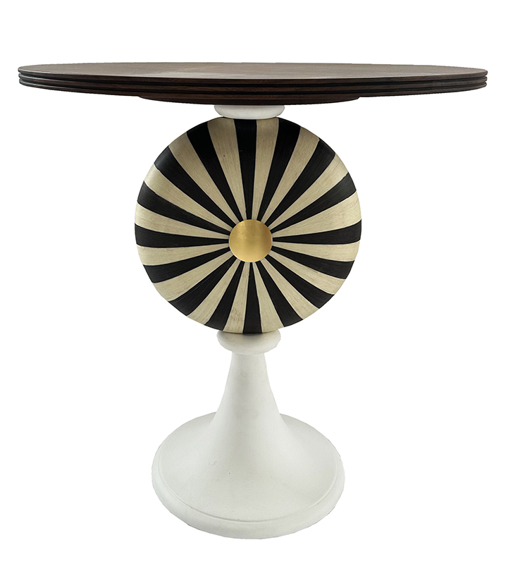 Modern Stripe Round Side Table 24K Gold Leaf Exotic Veneers  - Alexander's Collection
