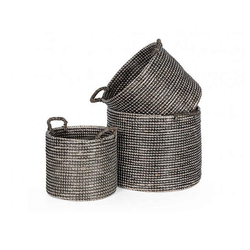 Nila Gray Wicker Basket With 3 Pieces Ak FS0008 Ider