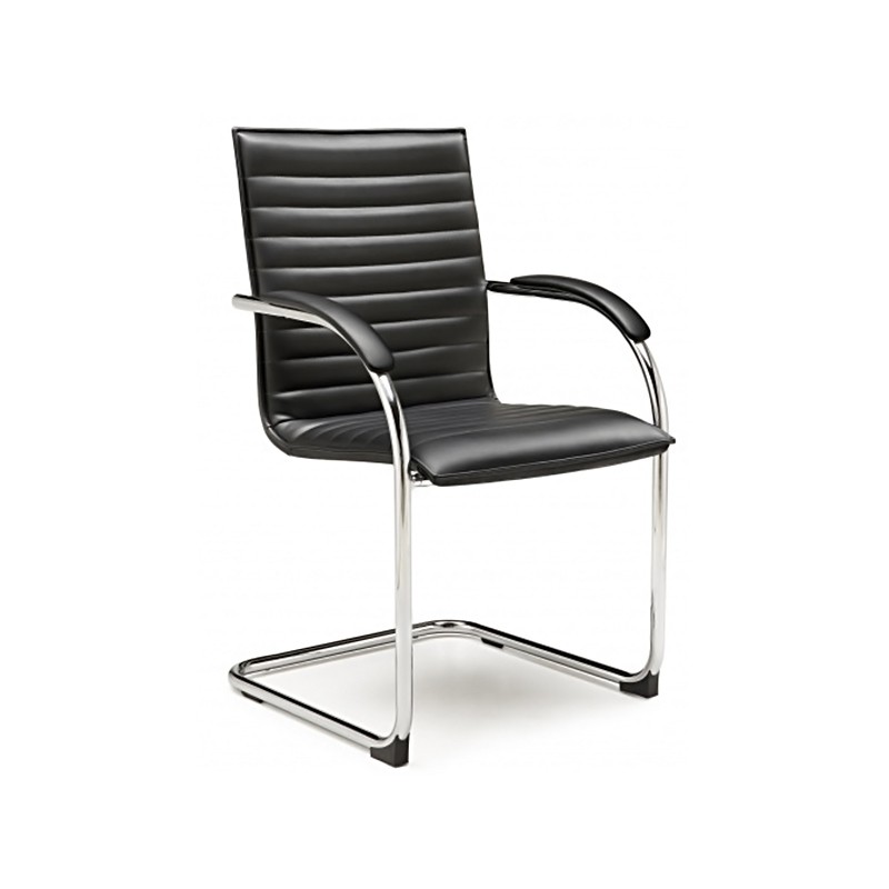 Chair On Sled In Eco Leather With Armrests And Chrome Frame For Waiting Room  - Castellani 