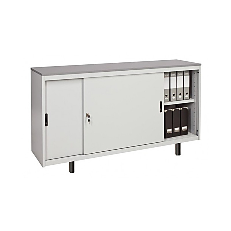 Office Cupboard With Wooden Top And Metal Sliding Doors Castellani